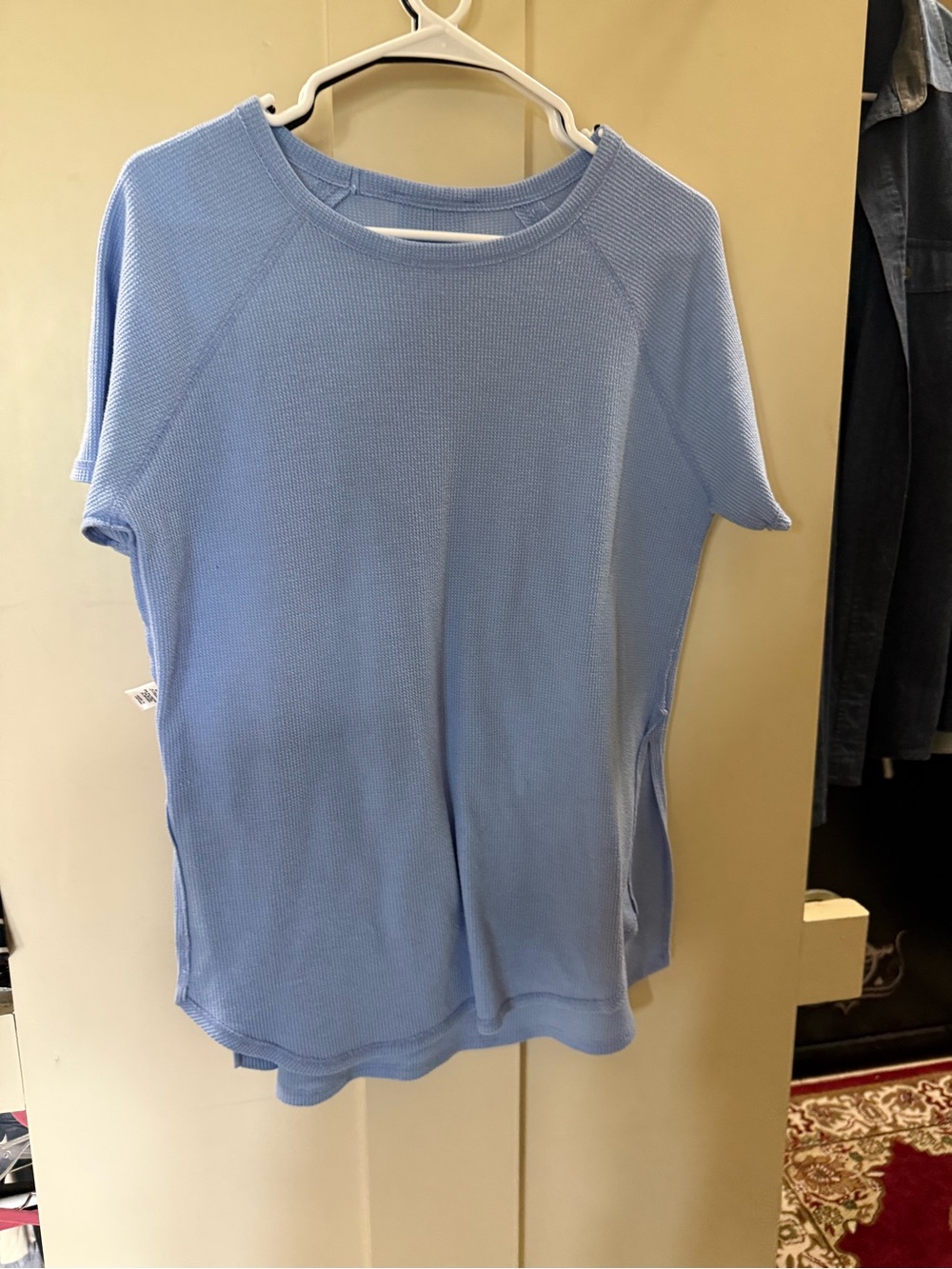 Women's Short Sleeve Waffle Knit Top in Light Blue